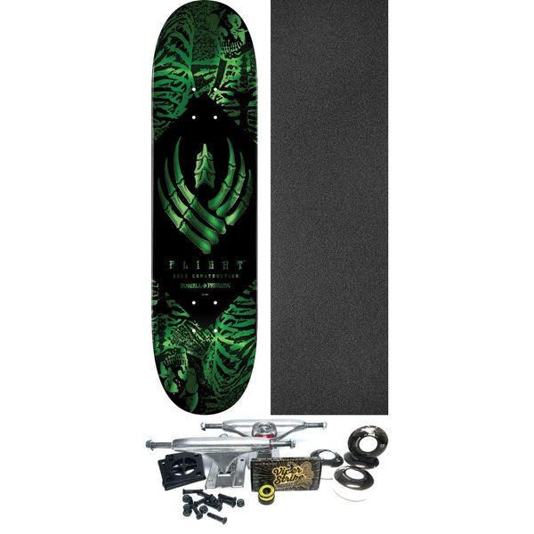 Powell Peralta Skeleton Green Foil FLIGHT Skateboard Deck - 8.5" x 32.08" - Complete Skateboard Bundle
